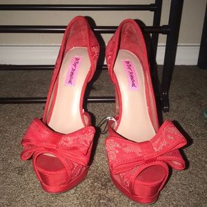 Betsey Johnson red lace heels